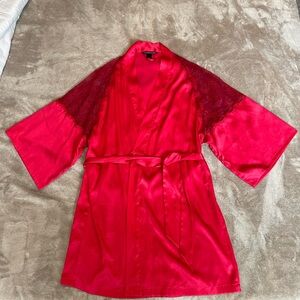 Victoria's Secret Red Satin Robe with Tie Belt